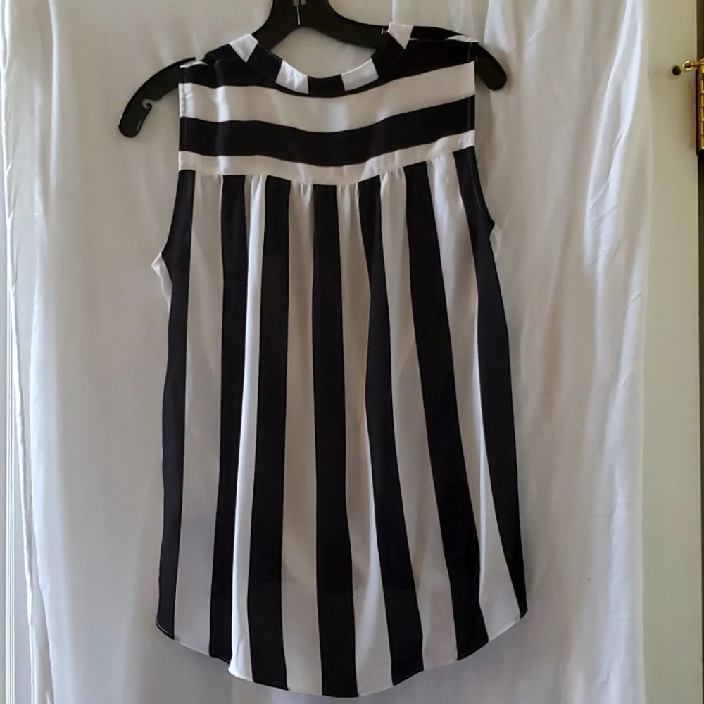 INC Navy and white striped, sleeveless surplice blouse. NWT. Size Medium. - Picture 2 of 3